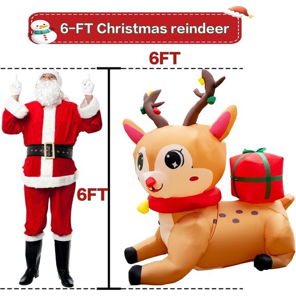 🆕6FT Christmas Inflatables Christmas Elk Blow up Yard Lawn Outdoor Decorations - Picture 8 of 10